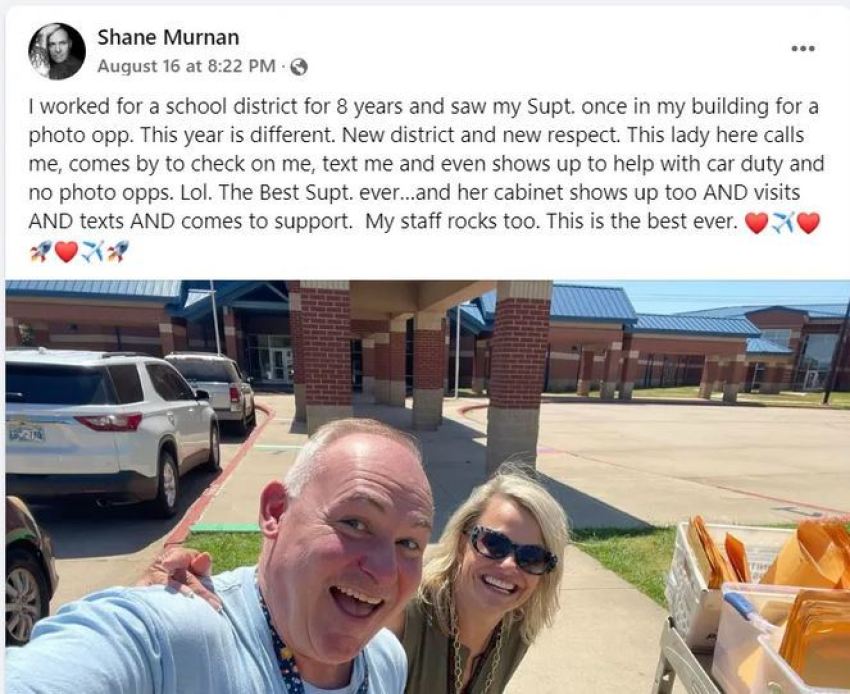 John Glenn Elementary School Principal Shane Murnan (left) in a photo of him with Western Heights Public Schools Supt. Brayden Savage shared on social media on August 16, 2023.