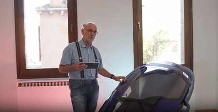 A clip from a livestream video featuring Philip Nitschke, the creator of the SARCO assisted suicide pod, speaking in Venice, Italy, 2019.