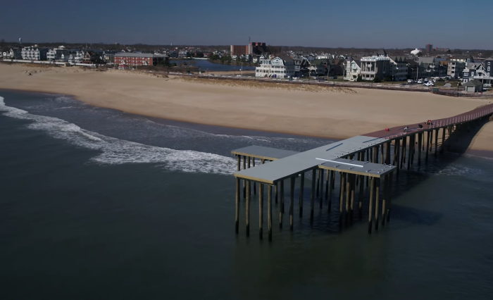The million cross-shaped Ocean Grove pier in New Jersey, seen under construction in early 2023.