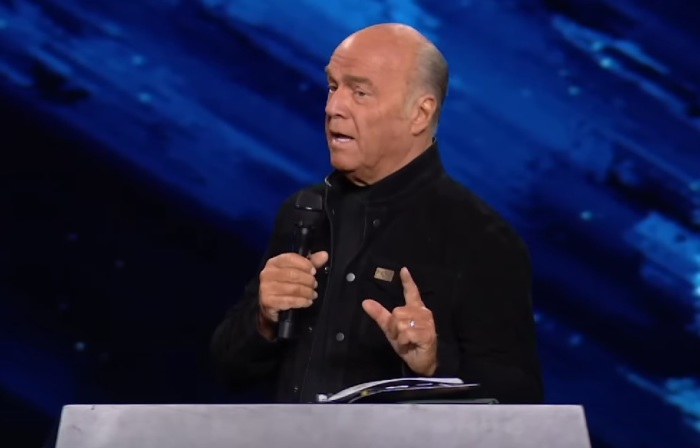 Pastor Greg Laurie preaching a sermon about the End Times on Sunday, Sept. 3, 2023. 