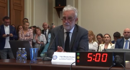 Former International Criminal Court prosecutor Luis Moreno Ocampo testifes during a hearing before the Tom Lantos Human Rights Commission in Washington, D.C., on Sept. 6, 2023.