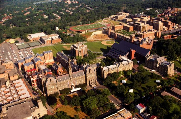 Aerial view of a Georgetown University in Washington D,C. 