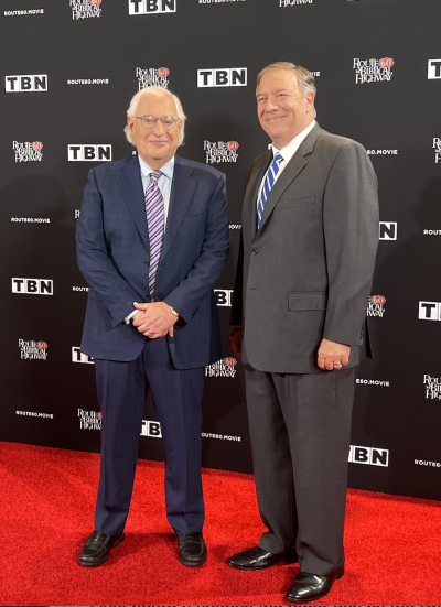 David Friedman and Mike Pompeo appear at the red carpet premiere of 'Route 60: The Biblical Highway' in Washington, D.C., September 12, 2023.