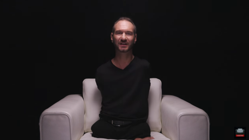 A screenshot of Nick Vujicic in his new "I Am Second" video.