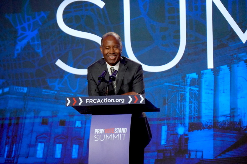 Retired neurosurgeon, academic, author and politician, Dr. Ben Carson, who served as the 17th United States Secretary of Housing and Urban Development from 2017 to 2021, speaks about the importance of education at the Pray Vote Stand Summit at the Omni Shoreham Hotel in Washington, D.C., on Sept. 15, 2023. 