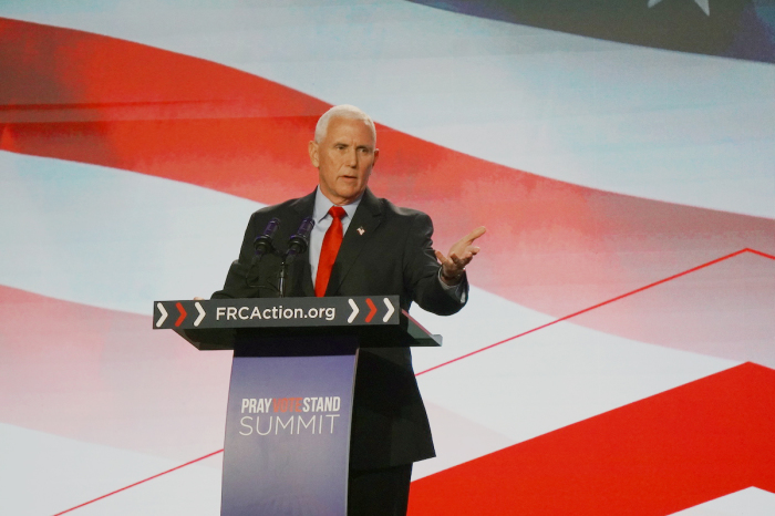 Former Vice President Mike Pence speaks about the erosion of the traditional family at the Family Research Council's Pray Vote Stand Summit at the Omni Shoreham Hotel.in Washington, D.C., on September 15, 2023.