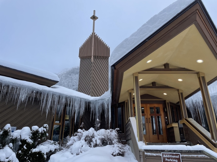 A frozen Resurrection Lutheran Church one winter in Juneau, Alaska.