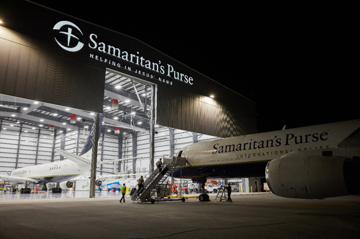 A newly acquired Boeing 757 sits outside the Samaritan's Purse Airlift Response Center at the Piedmont Triad International Airport in Greensboro, North Carolina. 