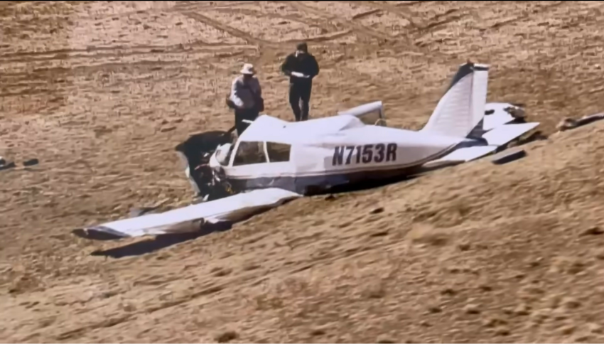 Investigators examine the crashed single-engine Piper Cherokee PA-28140 aircraft in which North Dakota State Senator Doug Larsen, his wife, Amy, and their two young sons died in Grand County, Utah, on Oct. 1, 2023.