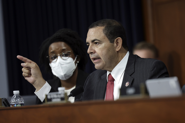 Rep. Henry Cuellar, D-Texas, questions U.S. Homeland Security Secretary Alejandro Mayorkas as he testifies before a House Appropriations Subcommittee on April 27, 2022, in Washington, D.C.