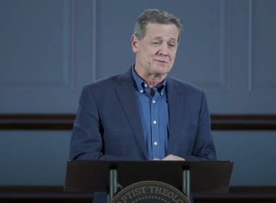 Kevin Ezell, president of the Southern Baptist Convention's North American Mission Board, giving remarks at a chapel service at New Orleans Baptist Theological Seminary on March 21, 2023. 