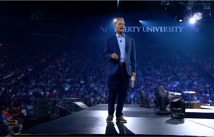 Liberty University President Dondi E. Costin speaks at a convocation service on August 23, 2023, in Lynchburg, Virginia.