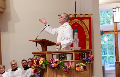 The Very Rev. Ian S. Markham, dean and president of Virginia Theological Seminary of Alexandria, Virginia, preaching at a service on October 14, 2023, that commemorated the 200th anniversary of the seminary's founding.