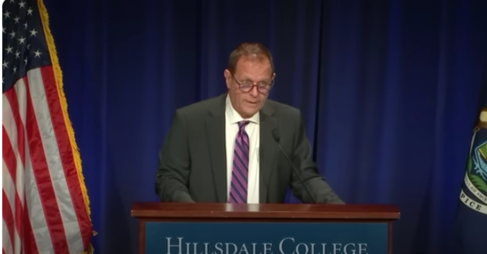 2024 Libertarian presidential candidate Michael Rectenwald gives a talk at Hillsdale College. 