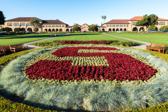 Aerial view of the Stanford University campus in Stanford, California. 