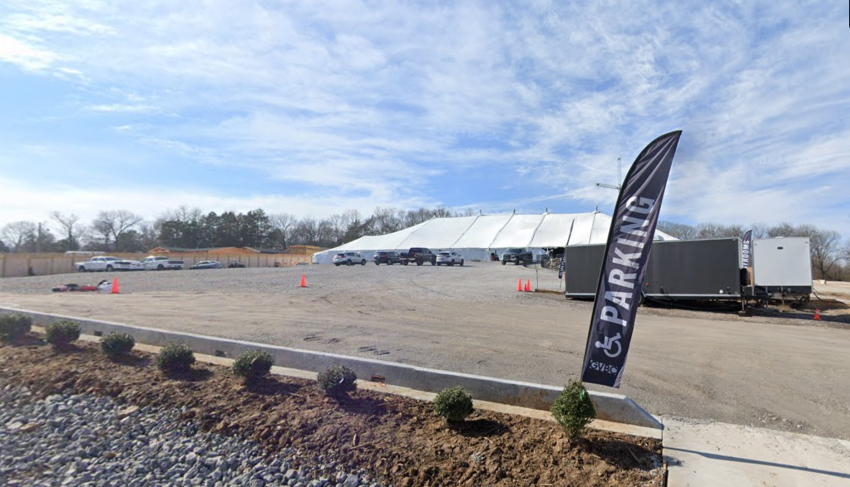 A tent on the sprawling property of Global Vision Bible Church in Mount Juliet, Tennessee.