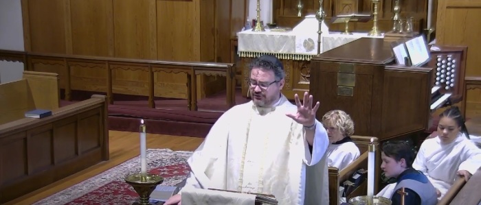 The Rev. Jared Cramer preaching at St. John's Episcopal Church of Grand Haven, Michigan, on Sept. 24, 2023. 