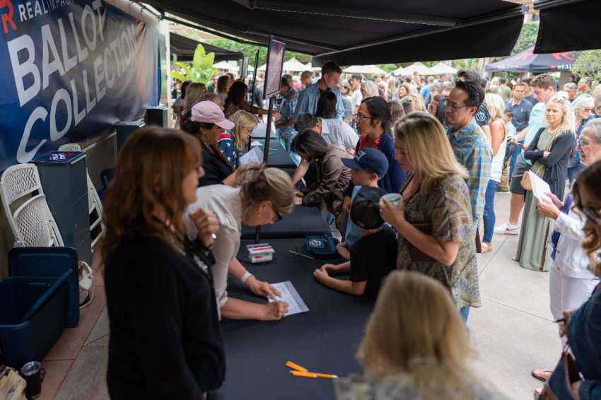 Churchgoers drop off their ballots at Calvary Chapel Chino Hills, a megachurch located in Chino, California.