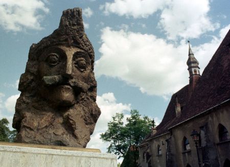 A bust of Vlad Dracula "The Impaler" Tepes sits May 10, 2001 in the center of Sighisoara, Romania. Located in the heart of Transylvania, Sighisoara was the birthplace of the Romanian military hero.
