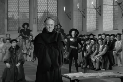 A scene from the 1953 movie 'Martin Luther,' starring Niall MacGinnis as the Protestant Reformation leader. 