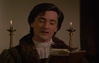 A scene from the 1986 movie 'God's Outlaw,' in which Roger Rees plays the role of William Tyndale. 