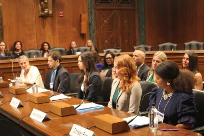 (Second from left) Aaron Crowley speaks during a congressional briefing in Washington, D.C., on Oct. 26, 2023, describing his experience working in the porn industry.