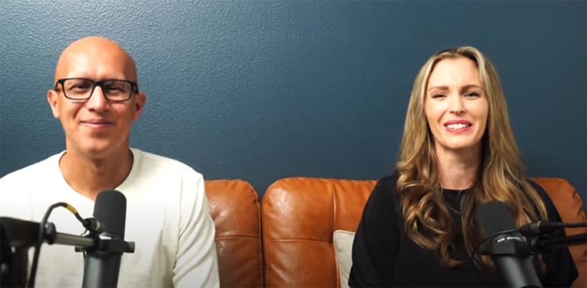 Ex-porn star Brittni De La Mora (R) and her pastor husband Richard De La Mora (L) speak during a