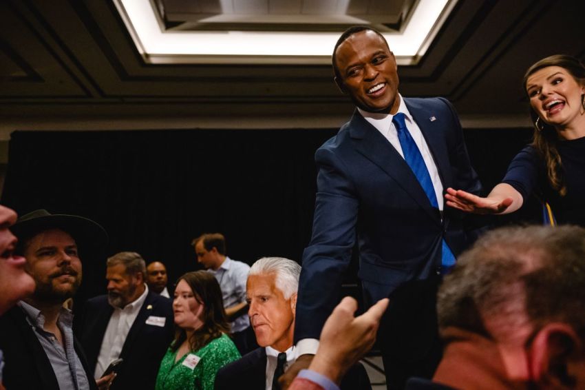 Kentucky Attorney General Daniel Cameron greets supporters following his victory in the Republican primary for governor at an election night watch party at the Galt House Hotel on May 16, 2023, in Louisville, Kentucky. Cameron, who former President Donald Trump endorsed, faces incumbent Democratic Gov. Andy Beshear in the general election in November.
