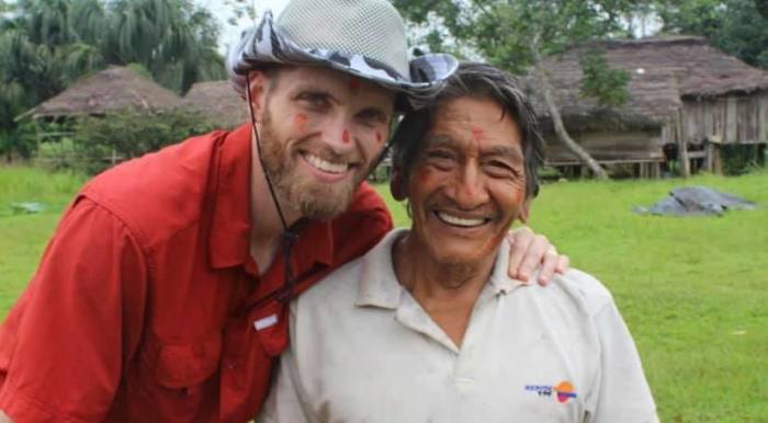 Jaime Saint's (left) grandfather was murdered by Mincaye (right) during a missionary operation.