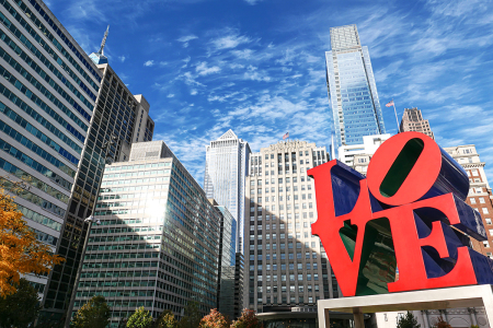 The Love sculpture is a famous monument by Robert Indiana located at JFK Plaza in Philadelphia, Pennsylvania.