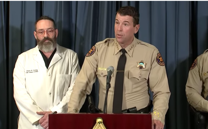 Ventura County Sheriff Jim Fryhoff speaks during a press conference on Nov. 7, 2023, on the death of an elderly Jewish man who succombed to injuries sustsained during a pro-Palestinian demonstration in California. 