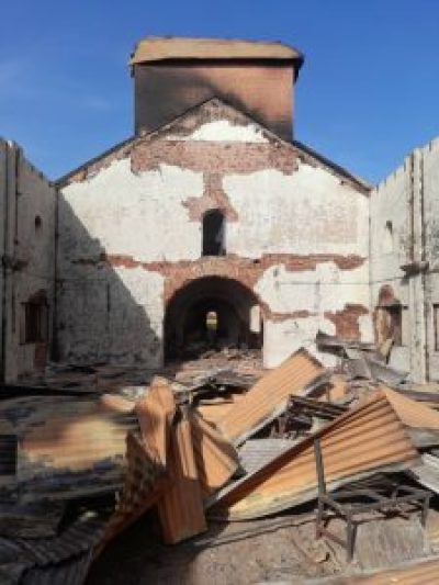 A Sudan Presbyterian Evangelical Church building is in ruins after shelling on Wednesday in Omdurman, Sudan.