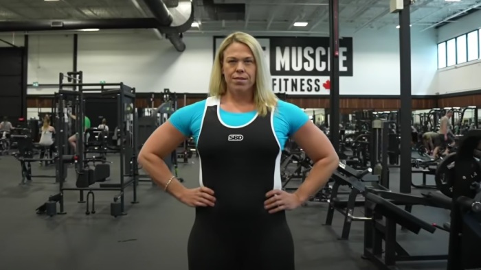 Canadian powerlifter April Hutchinson in a 2022 YouTube video. 