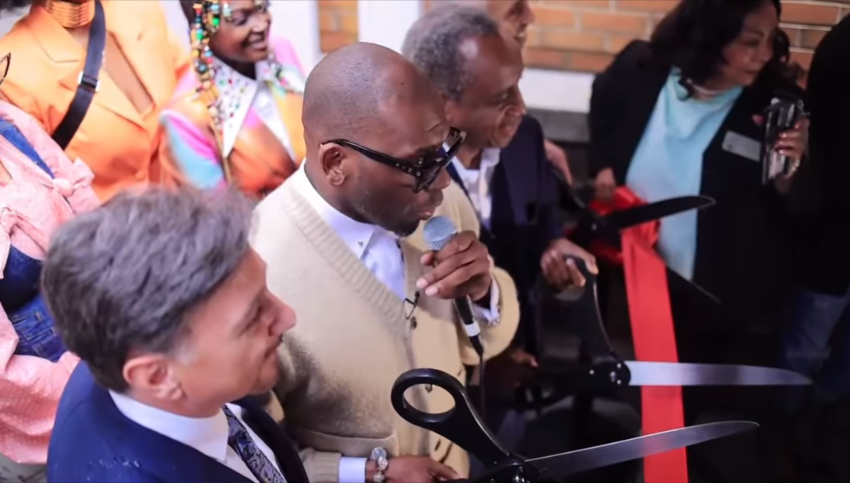 Pastor Jamal Bryant cuts a ribbon to launch New Birth Missionary Baptist Church's new medical clinic on their campus in Stonecrest, Georgia.
