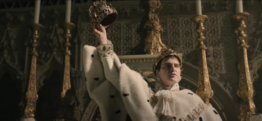 Actor Joaquin Phoenix portrays Napoleon Bonaparte in the 2023 movie "Napoleon."