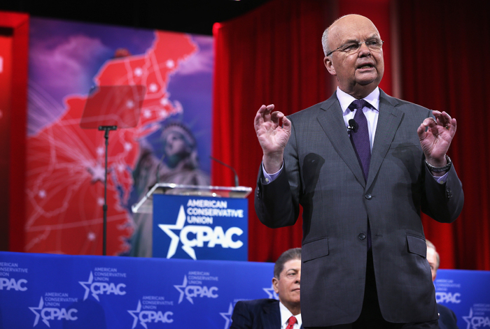Former CIA and NSA director Gen. Michael Hayden (Ret.) (R) speaks as Judge Andrew Napolitano (L) listens during a discussion at the 42nd annual Conservative Political Action Conference (CPAC) February 27, 2015, in National Harbor, Maryland. . (Photo by Alex Wong/Getty Images)