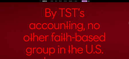 A screenshot of the Cosmopolitan article featuring inverted crosses used in place of the letter 't' in a story on The Satanic Temple's abortion services from the magazine's November/December issue.
