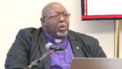Bishop Frank J. Beard of the Illinois Great Rivers Conference of the United Methodist Church speaks at a special session on Saturday, Dec. 2, 2023. 