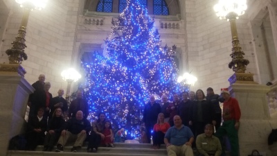 A Nativity scene adorns the Rhode Island State House in Providence, R.I., in 2022.