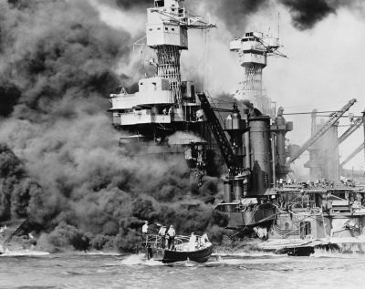 The USS West Virginia, one of the many ships destroyed or damaged by the Japanese attack on Pearl Harbor on Dec. 7, 1941.