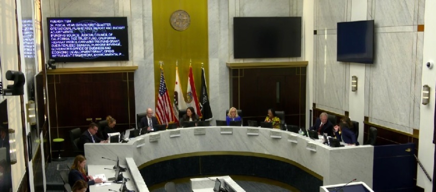 Attendees participate in a meeting of the County of San Diego Board of Supervisors of San Diego, California, on Dec. 5, 2023.