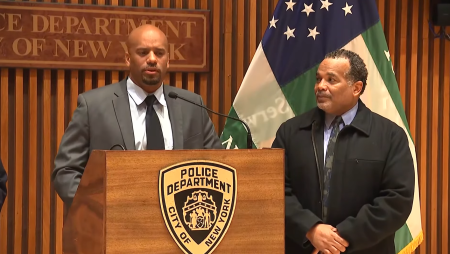 Retired NYPD officers Kenneth Dodson (R), and his brother, Axel (L), in New York City on December 9, 2023.