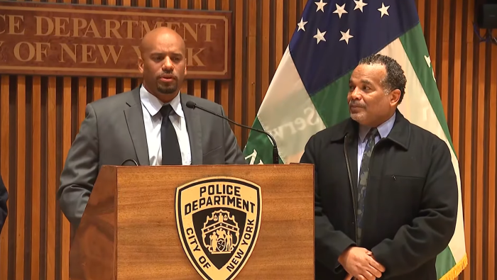 Retired NYPD officers Kenneth Dodson (R), and his brother, Axel (L), in New York City on December 9, 2023. 