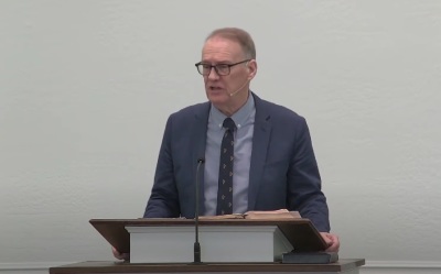 Liam Goligher, former pastor of Tenth Presbyterian Church of Philadelphia, Pennsylvania, speaks at Grace Covenant Church of Gilbert, Arizona, on June 11, 2023. 