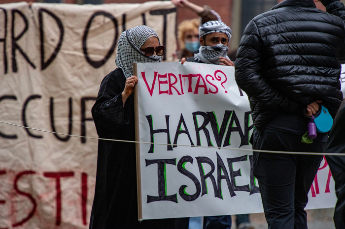 Students gather in Harvard Yard to protest against Israel on October 14, 2023, in Cambridge, Massachusetts.