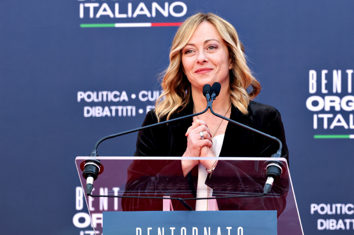 Italian Prime Minister Giorgia Meloni attends 'Atreju 2023' Conservative Political Festival on December 16, 2023, in Rome, Italy. Italian Prime Minister Giorgia Meloni's political party organised a four-day political festival in the Italian capital. 