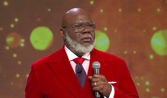 T.D. Jakes, leader of The Potter's House megachurch in Dallas, Texas, preaches on Christmas Eve, December 24, 2023.
