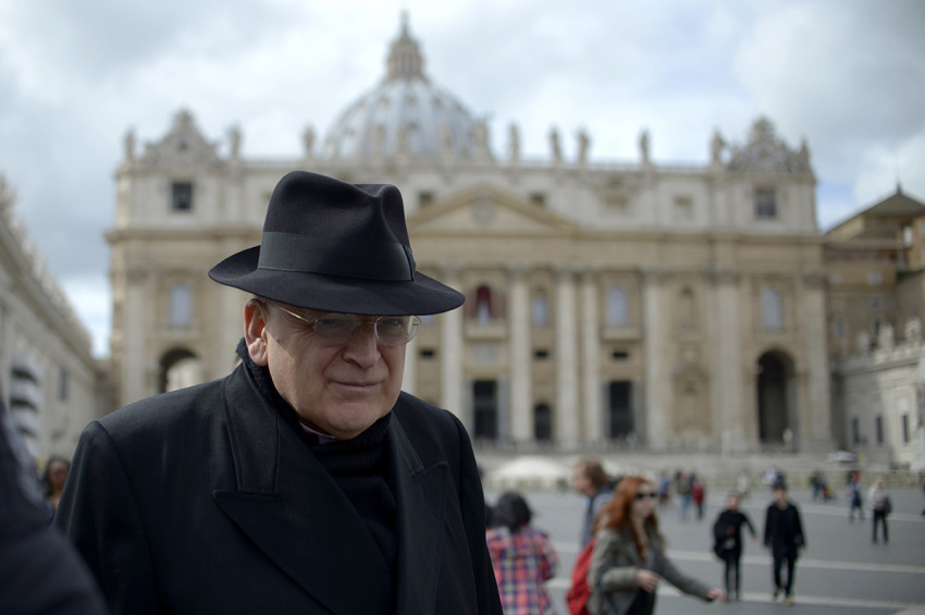 In this file picture U.S. cardinal Leo Raymond Burke walks on St Peter's square after a cardinals' meeting on the eve of the start of a conclave on March 11, 2013, at the Vatican.