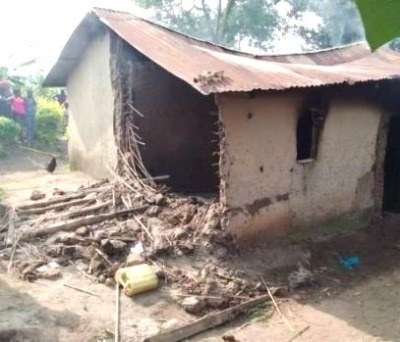 Damaged home of three Christian family members killed in Nyabitutsi village, Uganda on December 25, 2023. 