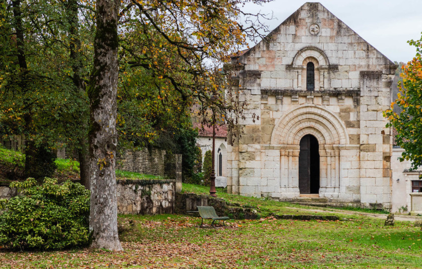 The Chapel of St. John, a Romanesque church from the early 12th century, in Chancelade, France. 